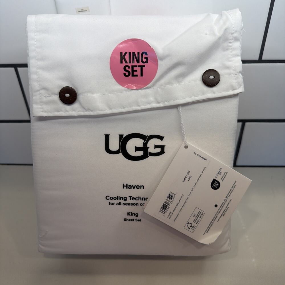NEW UGG KING Sheet Set Snow Bright White HAVEN Cooling Technology All Season